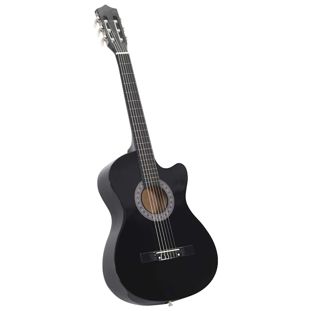 12-tlg Westerngitarre Set mit 6 Saiten Schwarz 38"