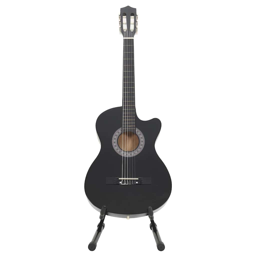 12-tlg Westerngitarre Set mit 6 Saiten Schwarz 38"