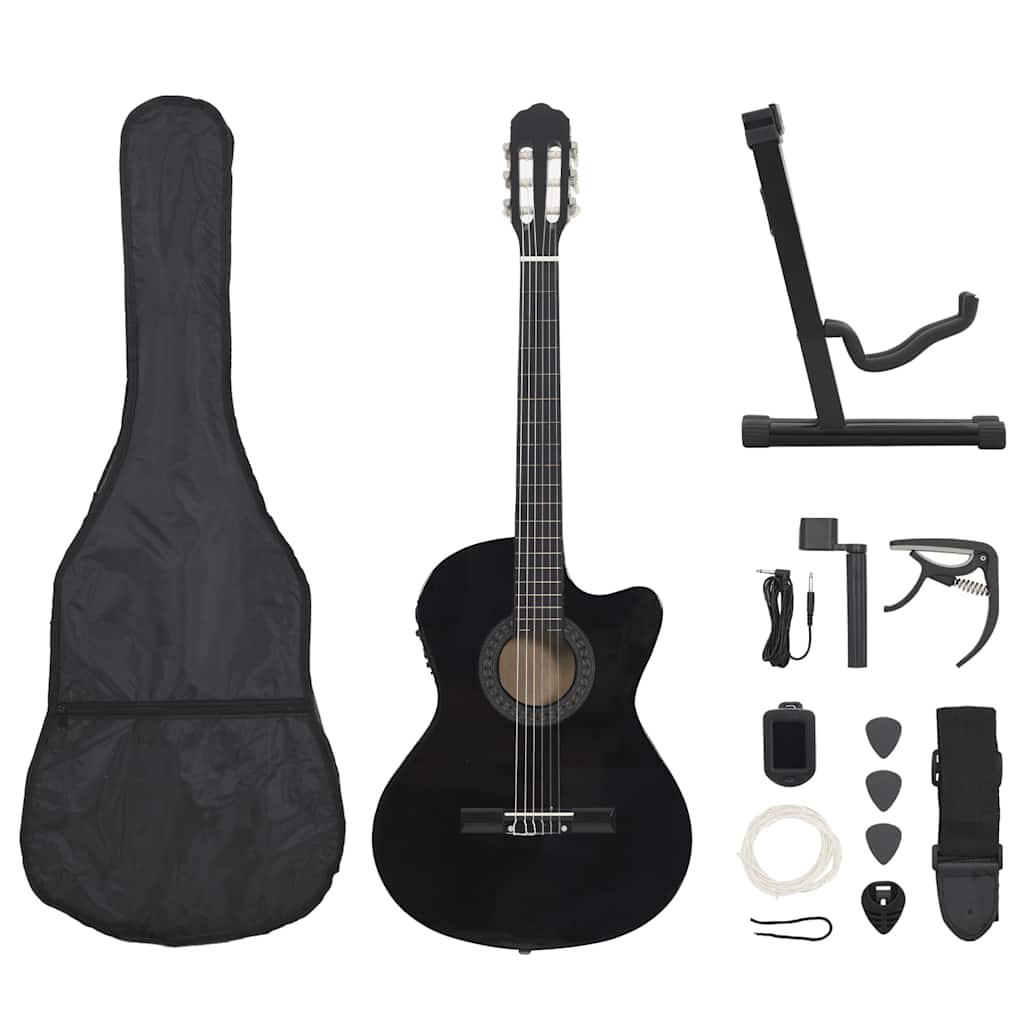 12-tlg. Western Gitarren-Set mit Equalizer und 6 Saiten Schwarz