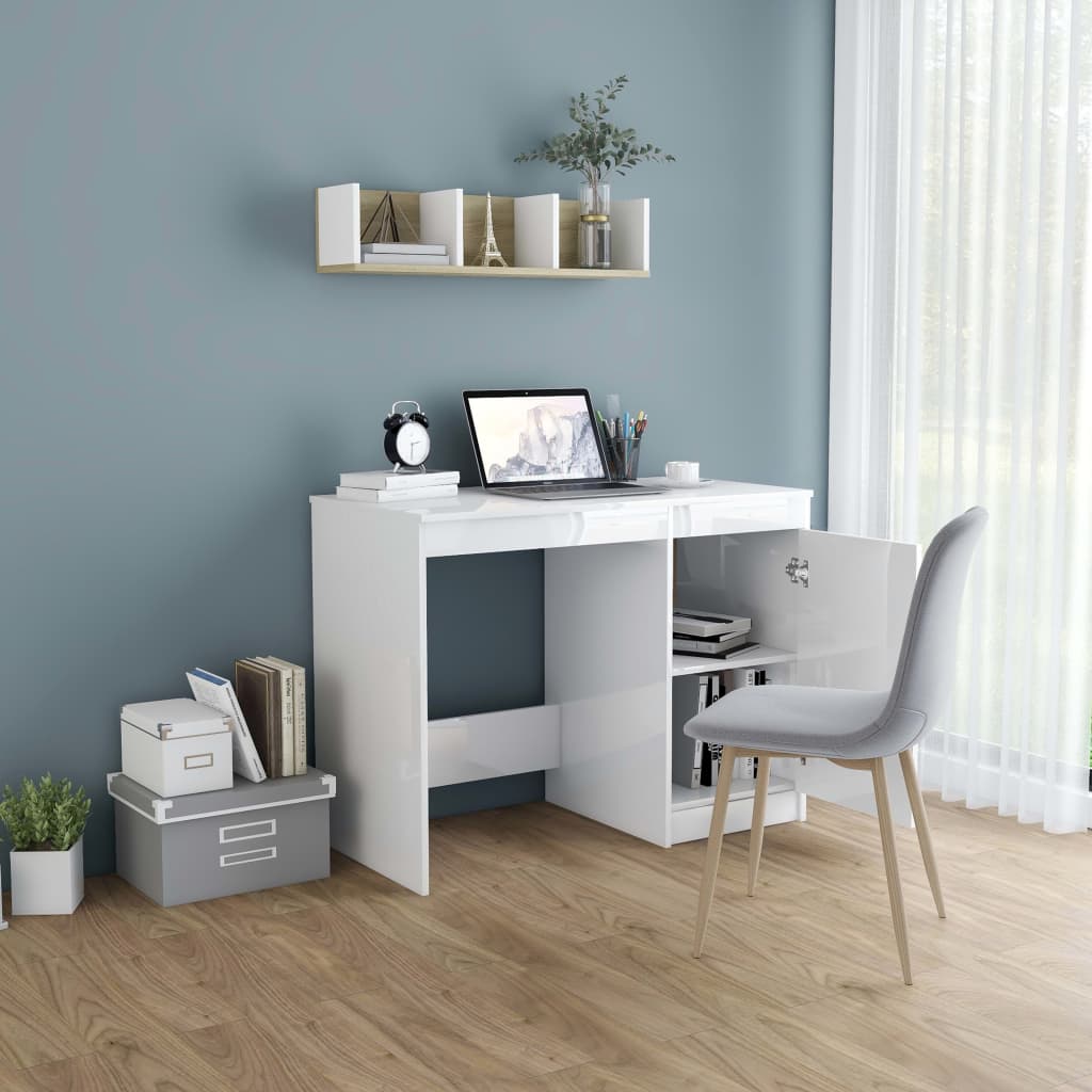 Desk High Gloss White 100x50x76 cm Wood Material