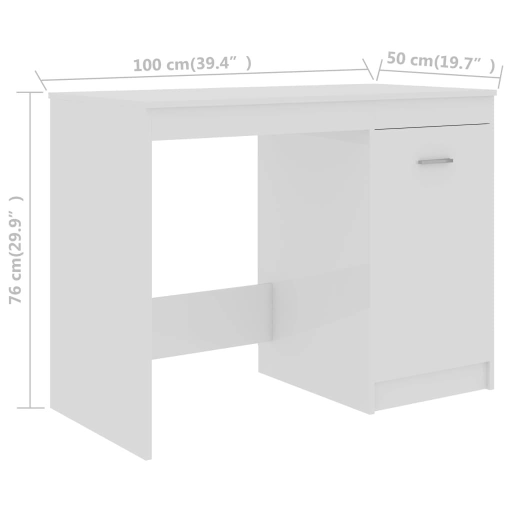 Desk High Gloss White 100x50x76 cm Wood Material