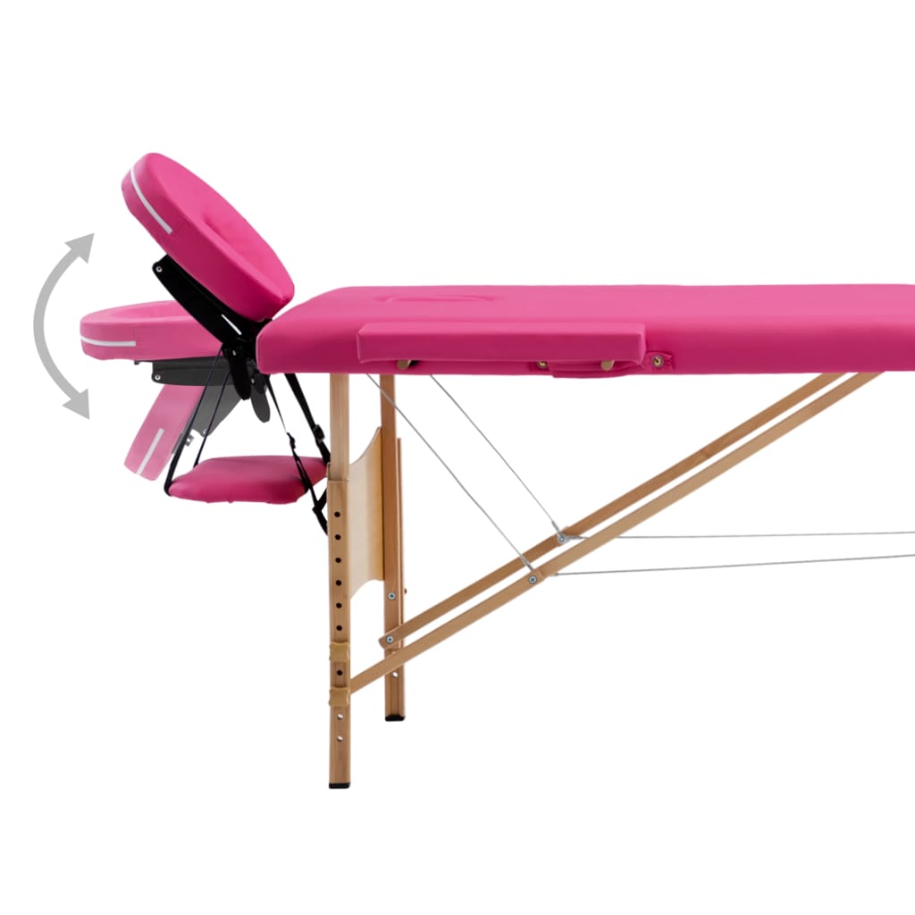 Folding 2-zone massage table with wooden frame, pink
