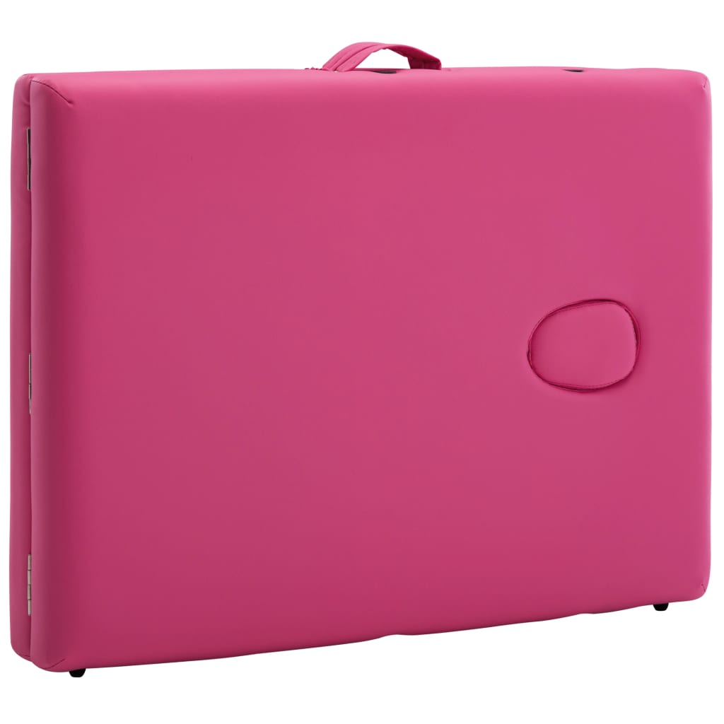 Folding 2-zone massage table with wooden frame, pink