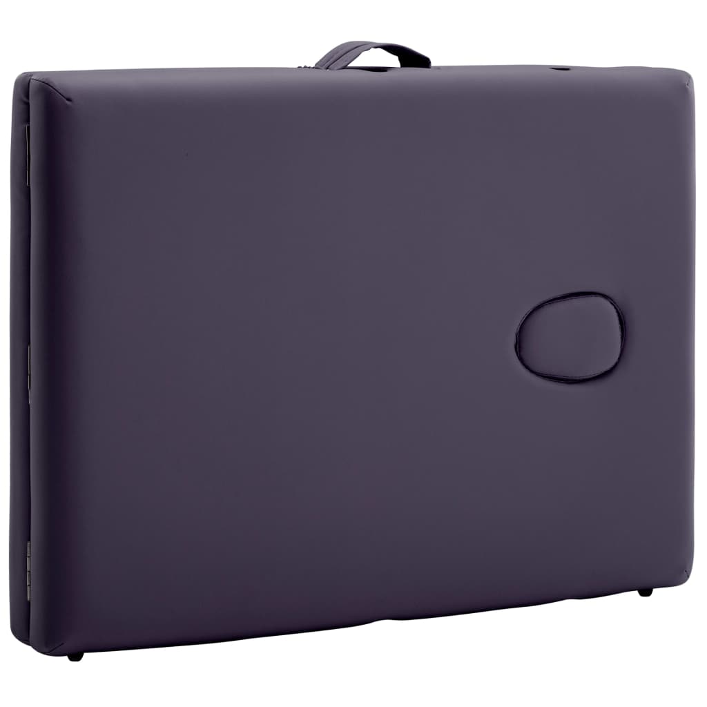 Folding 2-zone massage table with wooden frame, purple