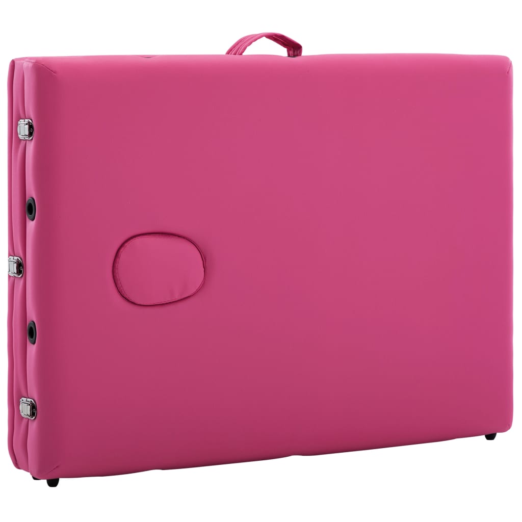 Folding 3-zone massage table with wooden frame, pink