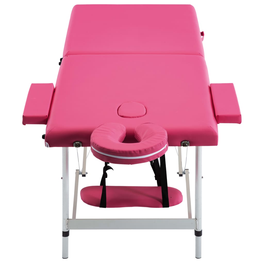 Folding 2-zone massage table with aluminum frame, pink