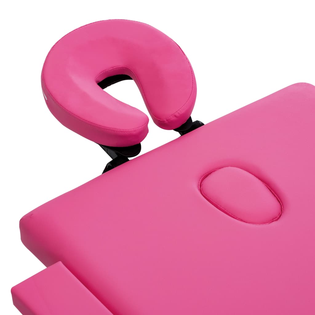 Folding 2-zone massage table with aluminum frame, pink