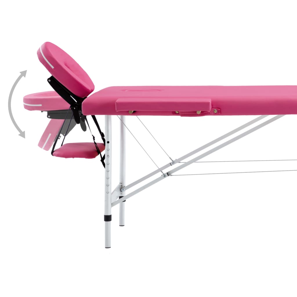 Folding 2-zone massage table with aluminum frame, pink