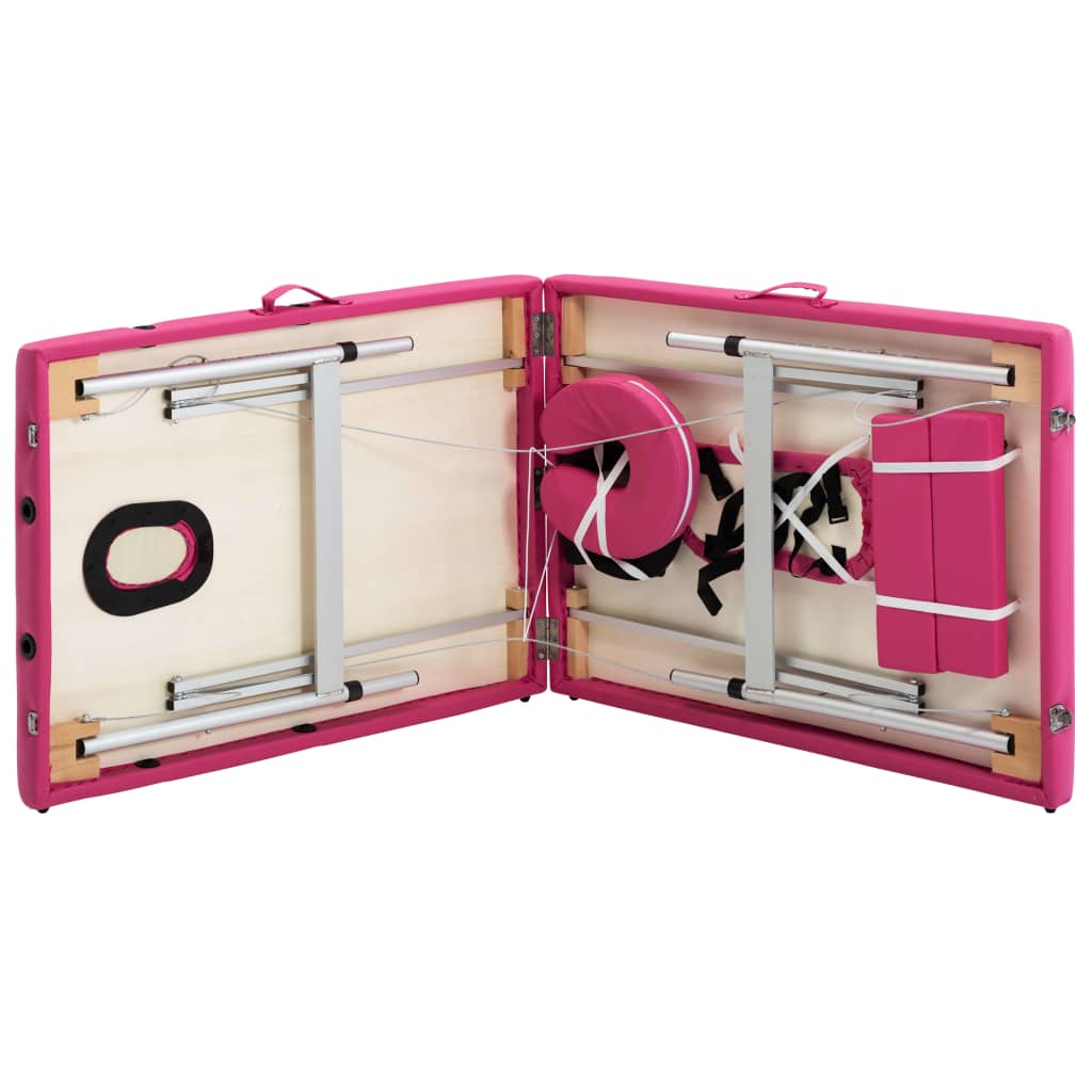 Folding 2-zone massage table with aluminum frame, pink