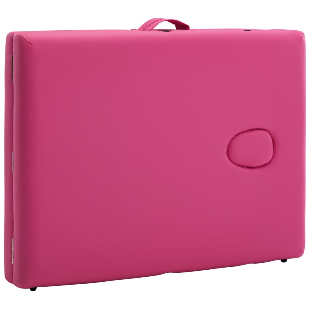 Folding 2-zone massage table with aluminum frame, pink