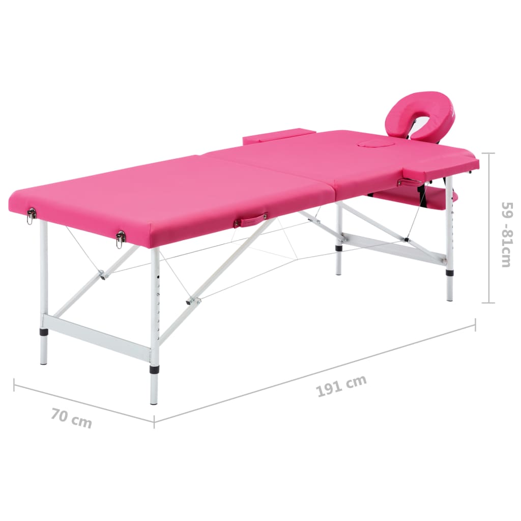 Folding 2-zone massage table with aluminum frame, pink
