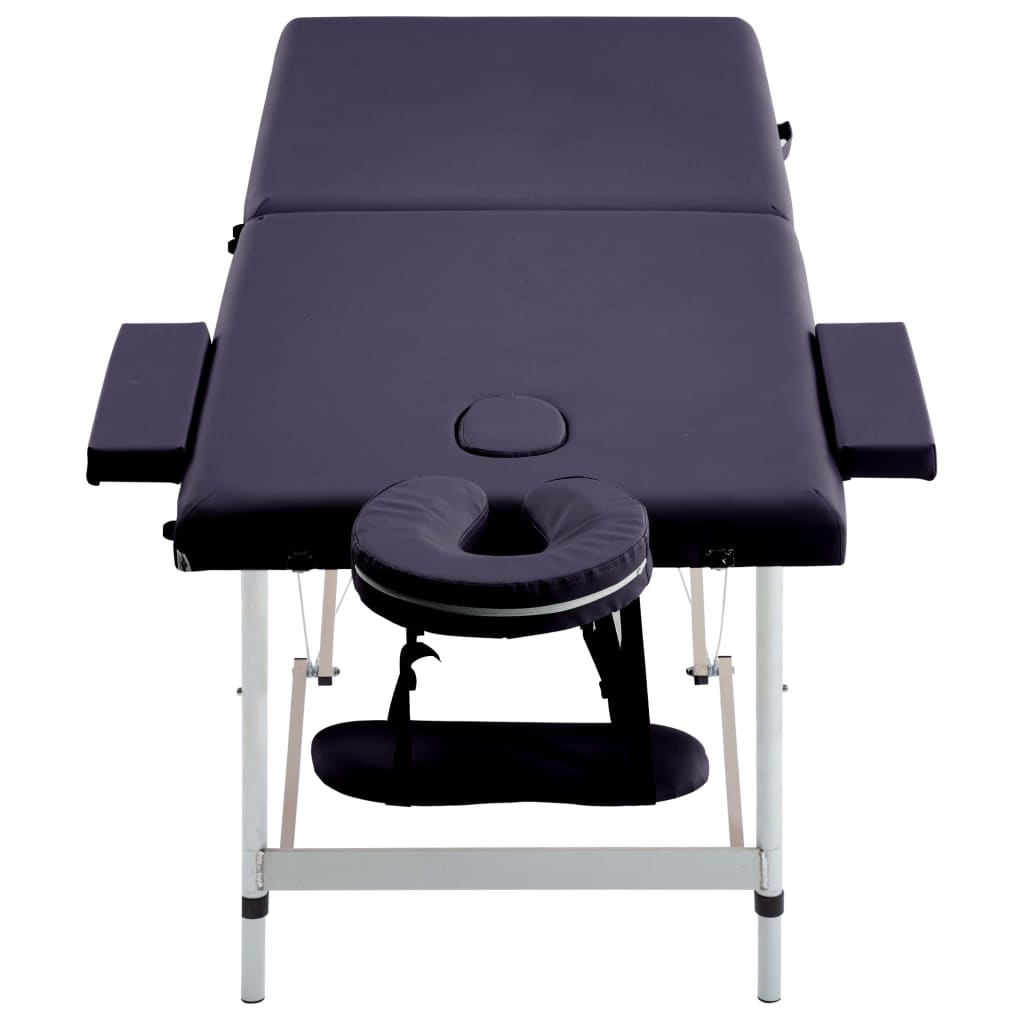 Folding 2-zone massage table with aluminum frame, purple