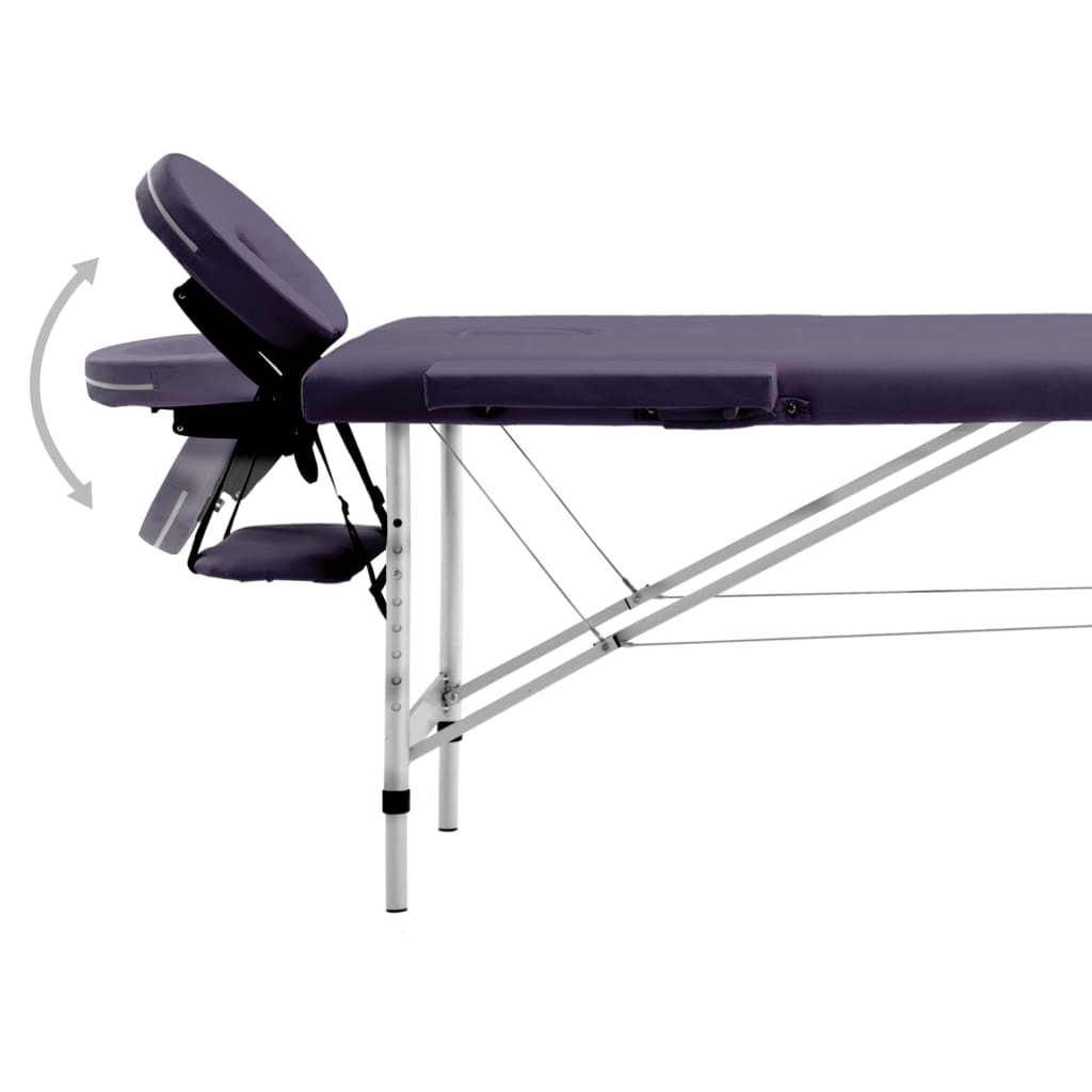 Folding 2-zone massage table with aluminum frame, purple
