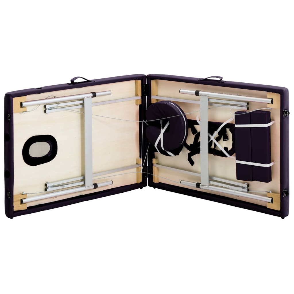 Folding 2-zone massage table with aluminum frame, purple