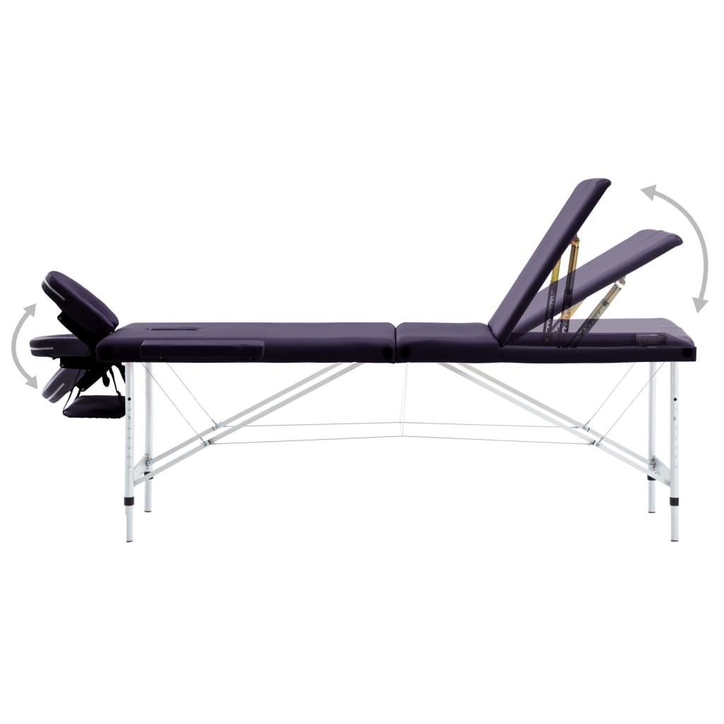 Folding 3-zone massage table with aluminum frame, purple