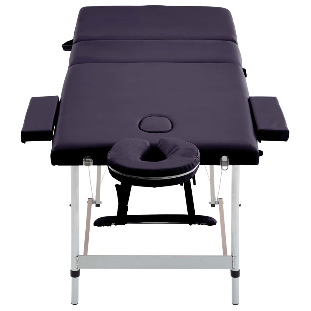 Folding 3-zone massage table with aluminum frame, purple