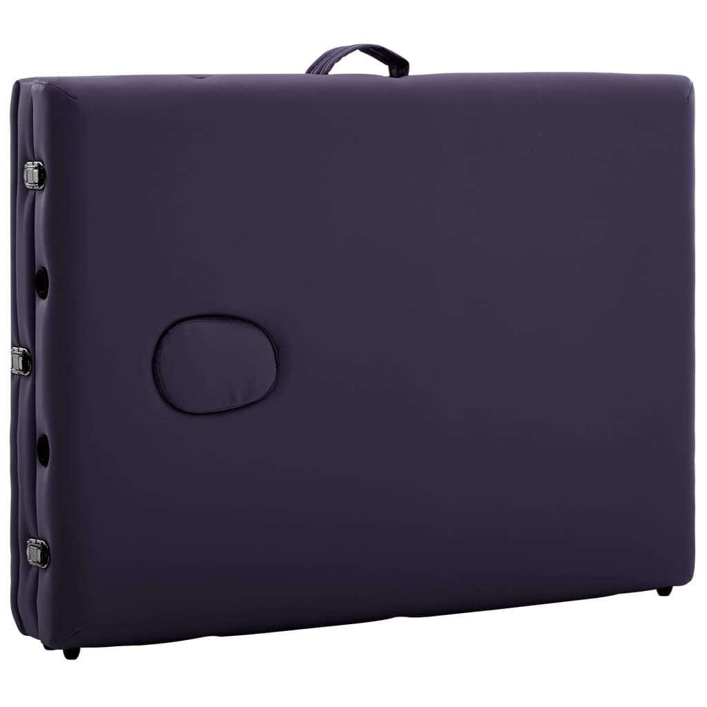 Folding 3-zone massage table with aluminum frame, purple