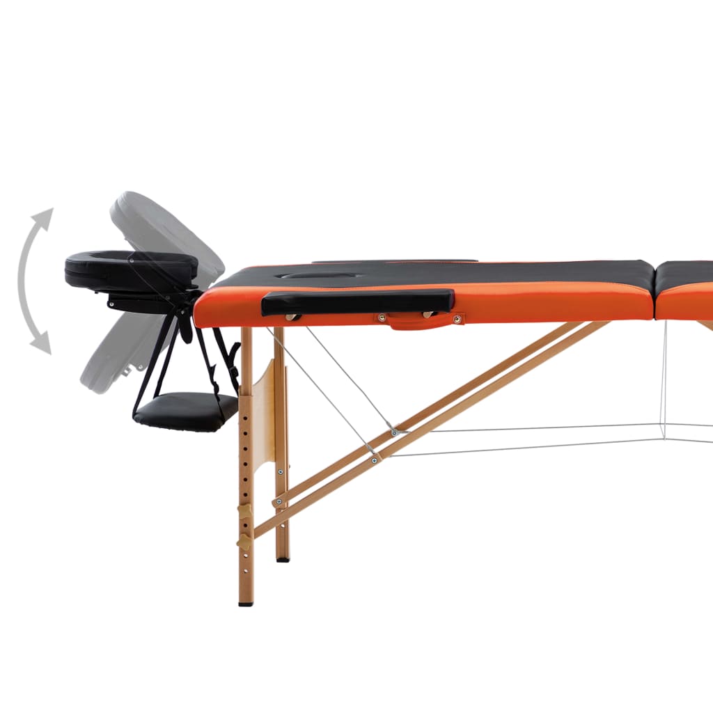 Massage table foldable 2-zone wooden frame black and orange