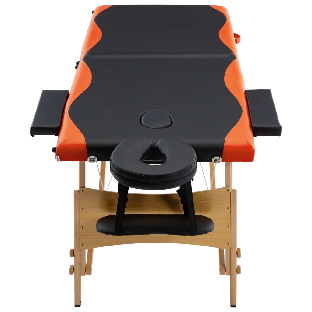 Massage table foldable 2-zone wooden frame black and orange