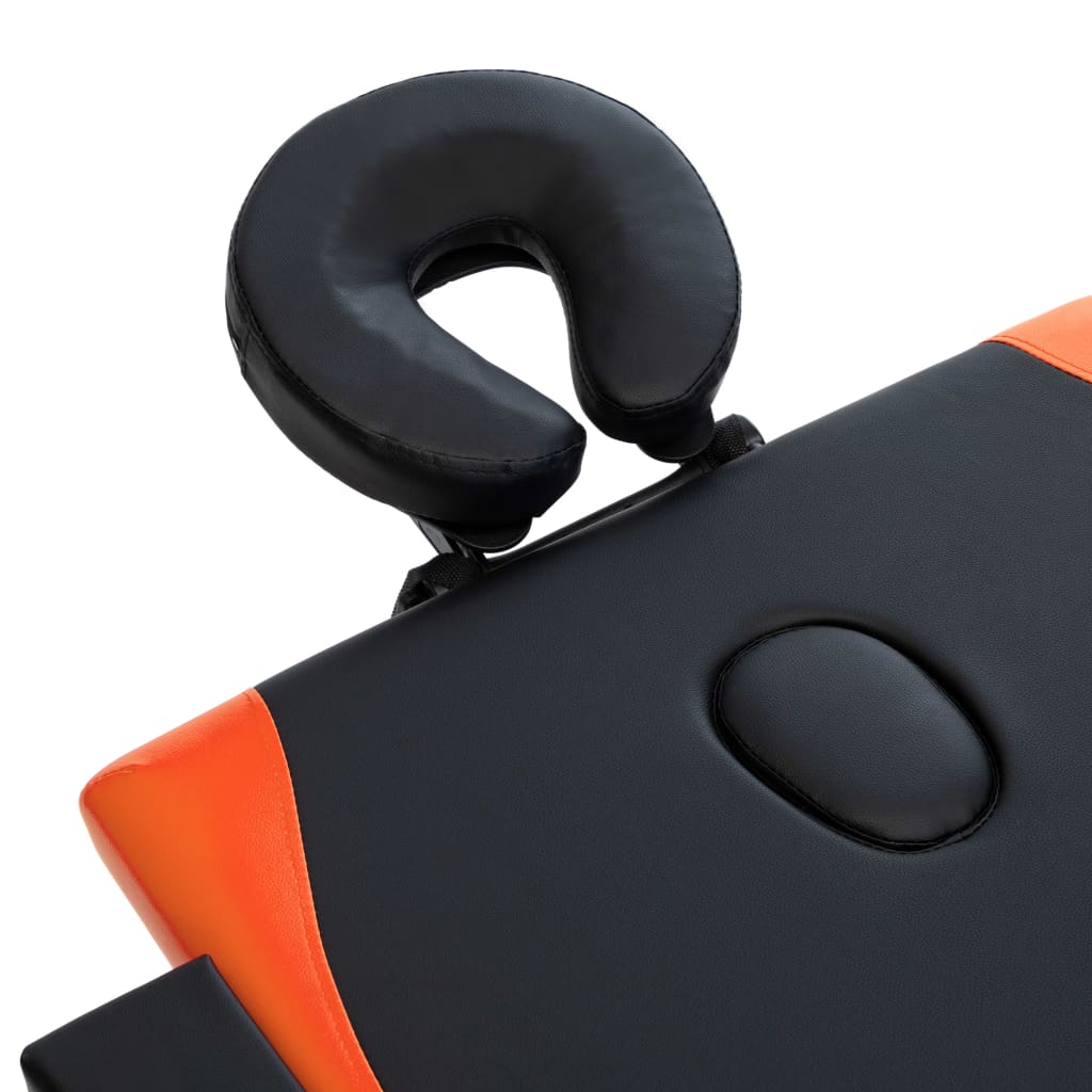 Massage table foldable 2-zone wooden frame black and orange