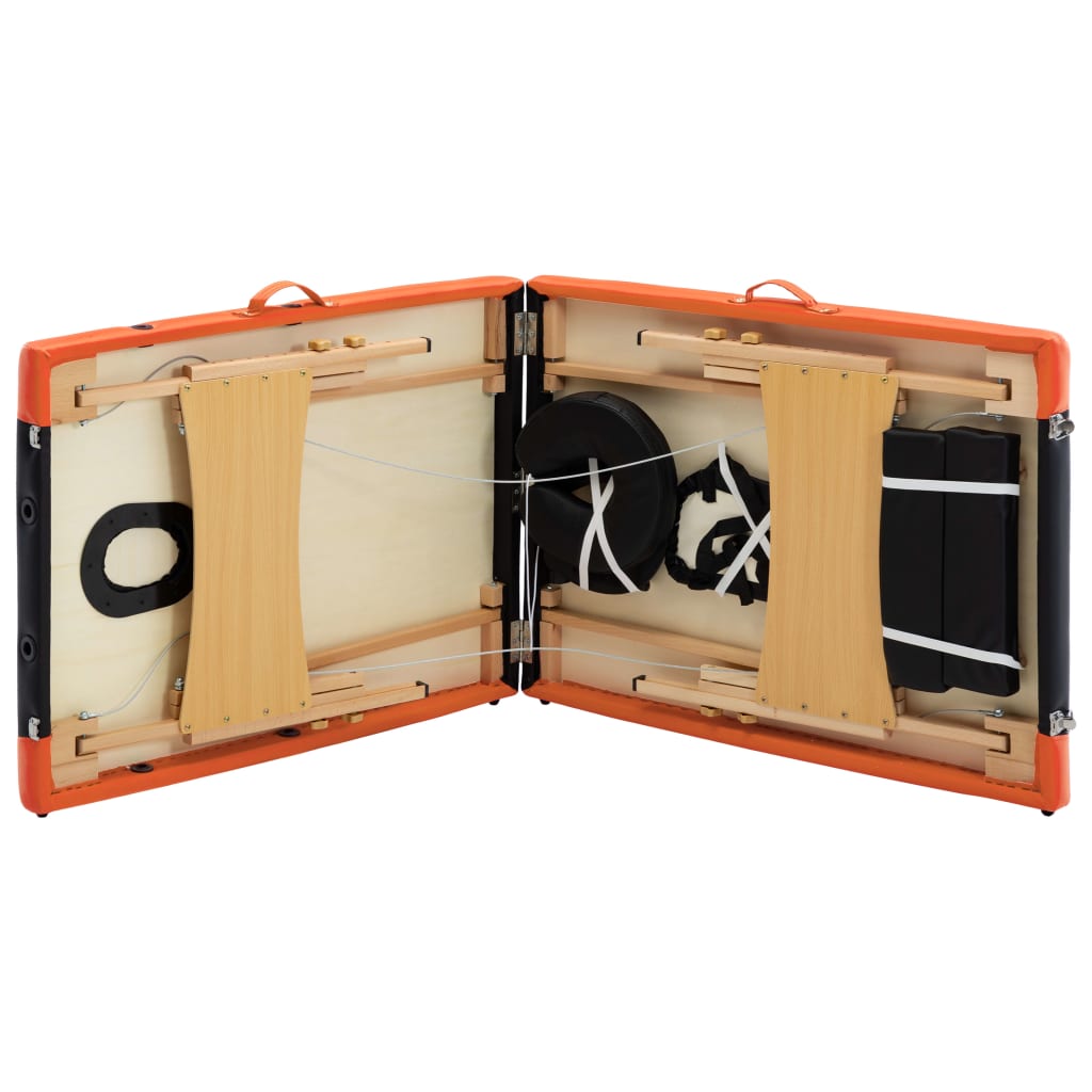 Massage table foldable 2-zone wooden frame black and orange