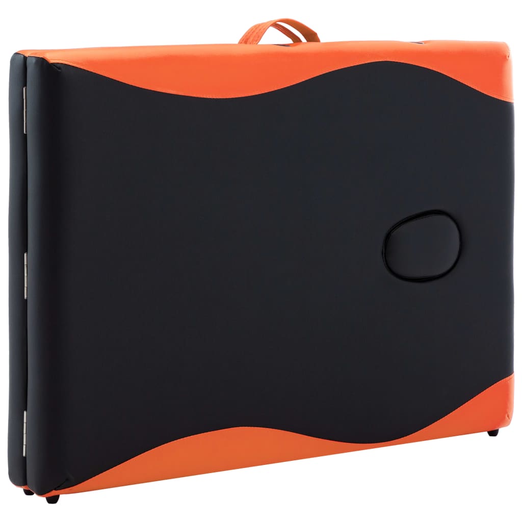 Massage table foldable 2-zone wooden frame black and orange