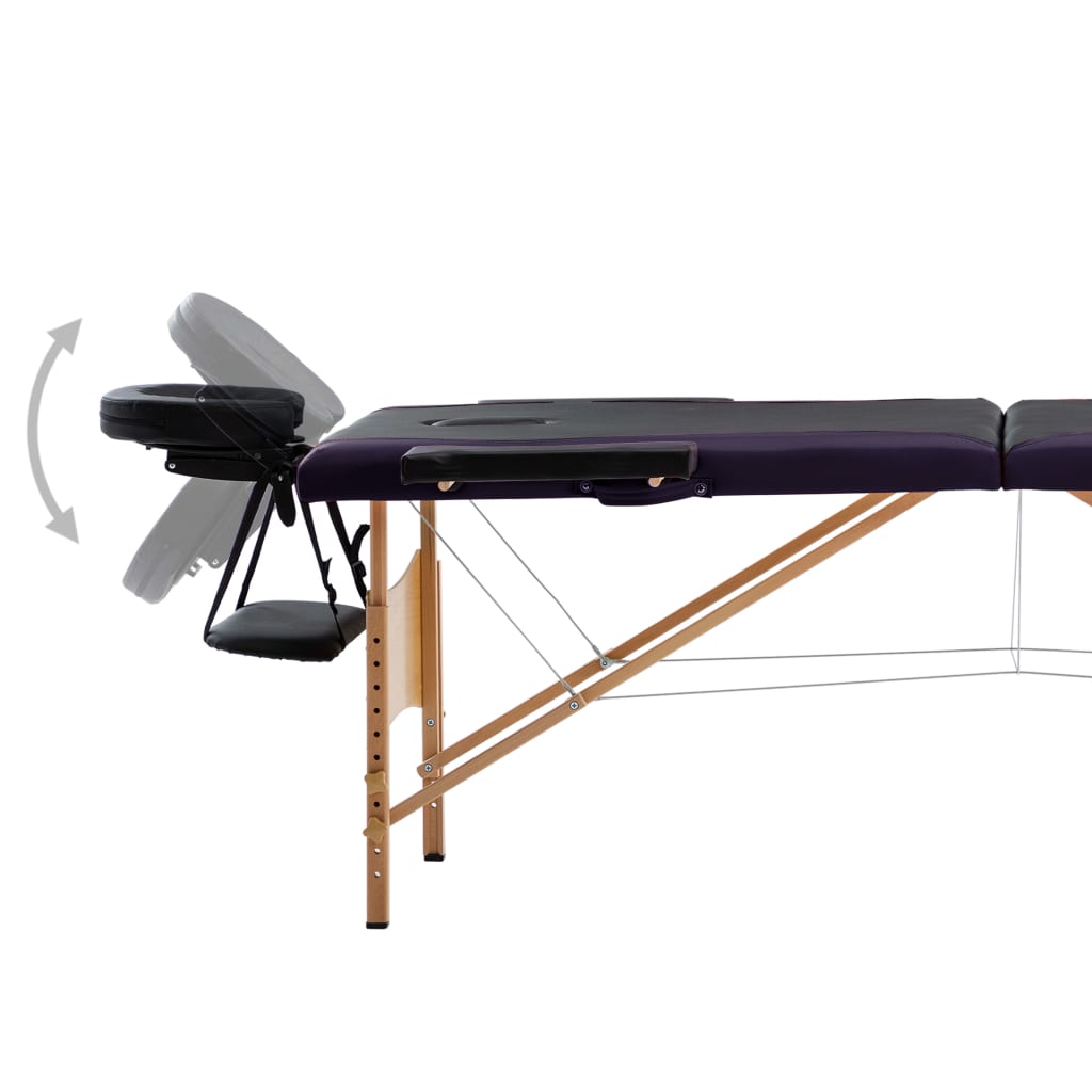 Folding 2-zone massage table with black wooden frame