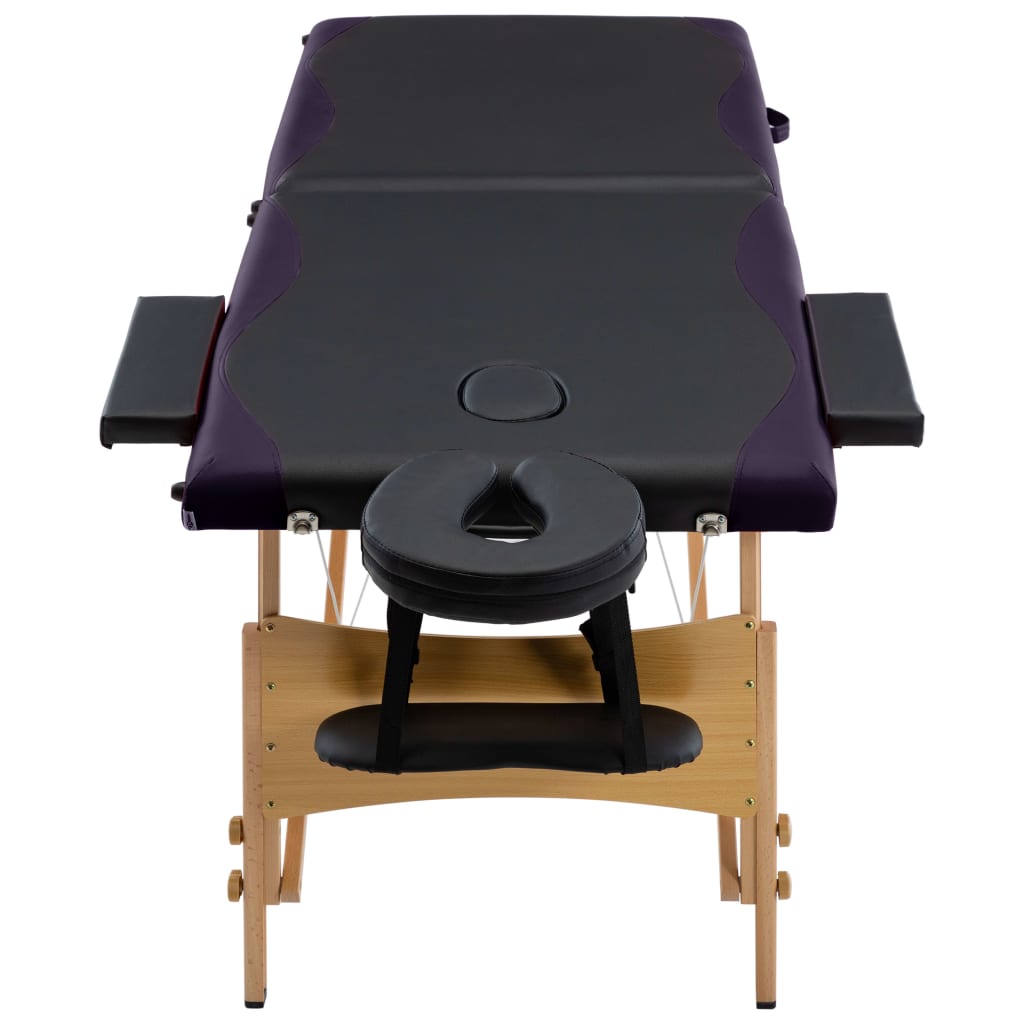 Folding 2-zone massage table with black wooden frame