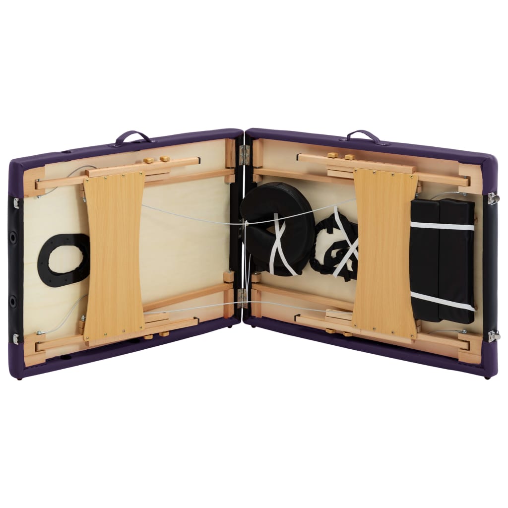 Folding 2-zone massage table with black wooden frame