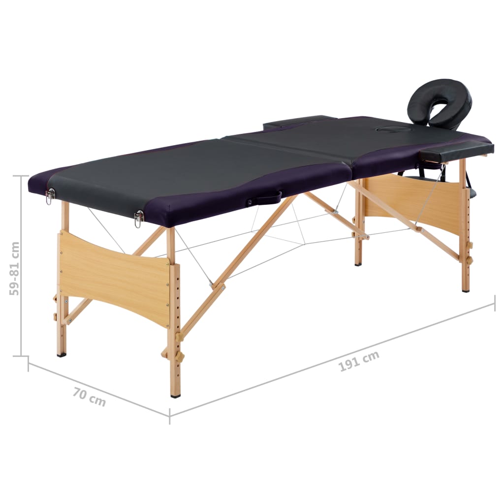Folding 2-zone massage table with black wooden frame