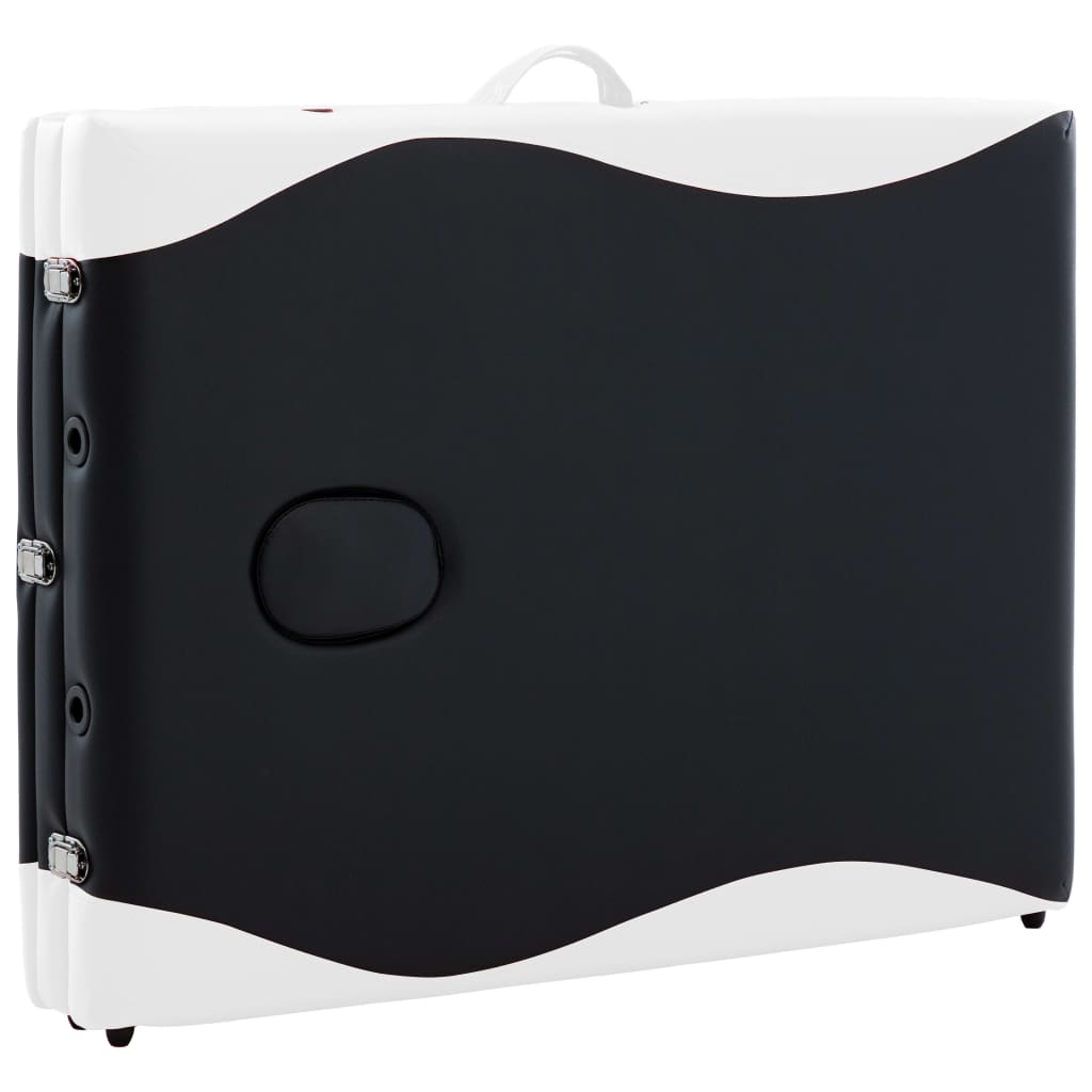 Folding 3-zone massage table with wooden frame in black and white