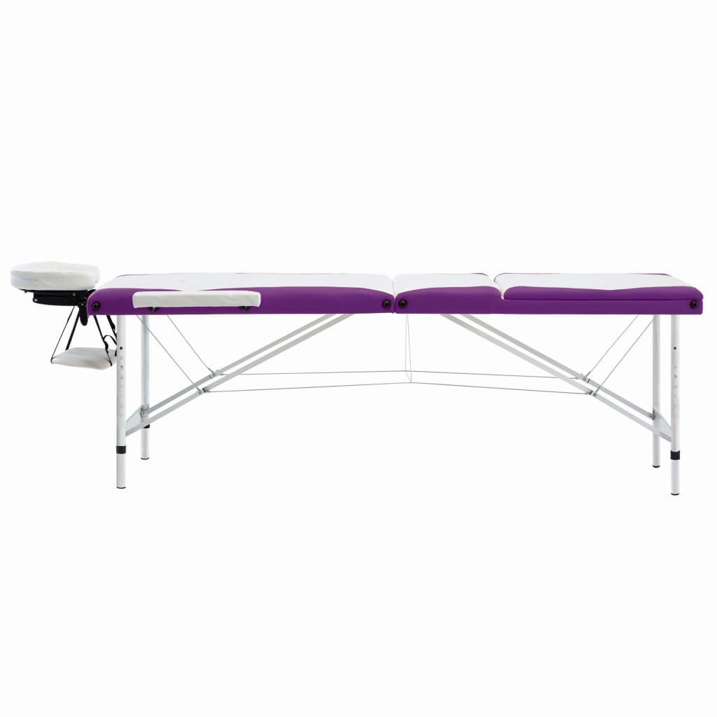 Massage table foldable 3-zone aluminum frame white and purple