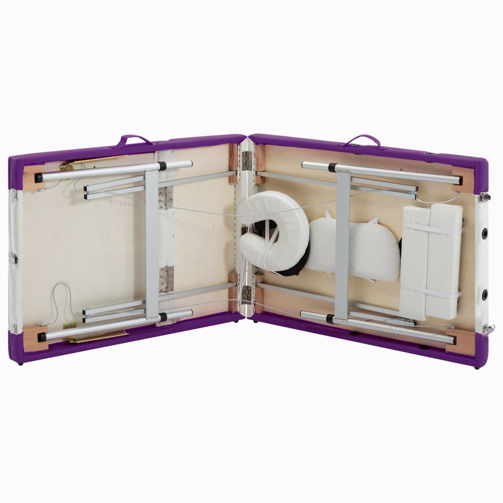 Massage table foldable 3-zone aluminum frame white and purple