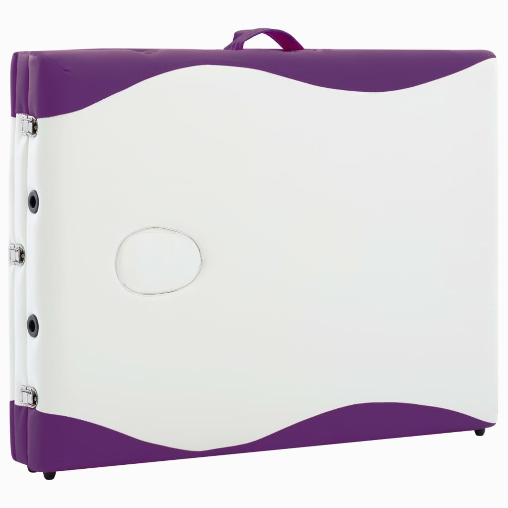 Massage table foldable 3-zone aluminum frame white and purple