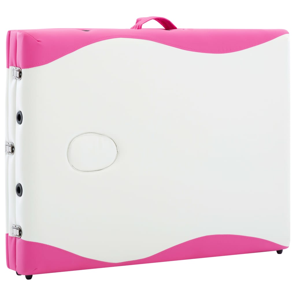Massage table foldable 3-zone aluminum frame white and pink