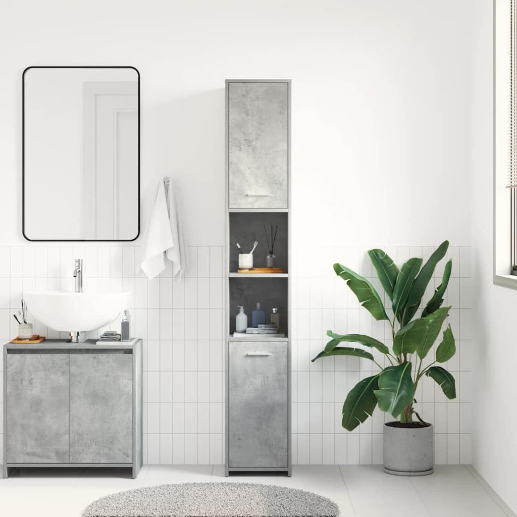 Badezimmerschrank Betongrau 30x30x183,5 cm Holzwerkstoff