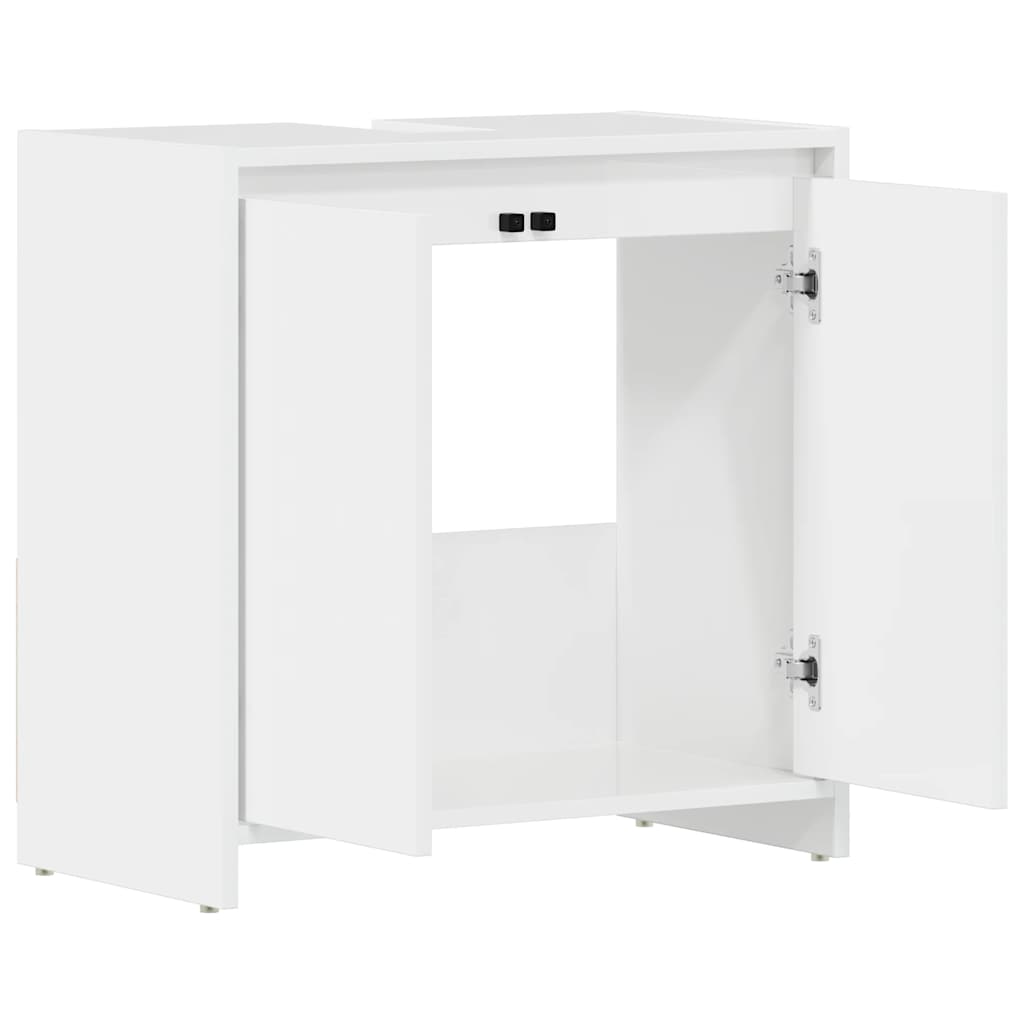 Badezimmerschrank Hochglanz-Weiß 60x33x61 cm Holzwerkstoff