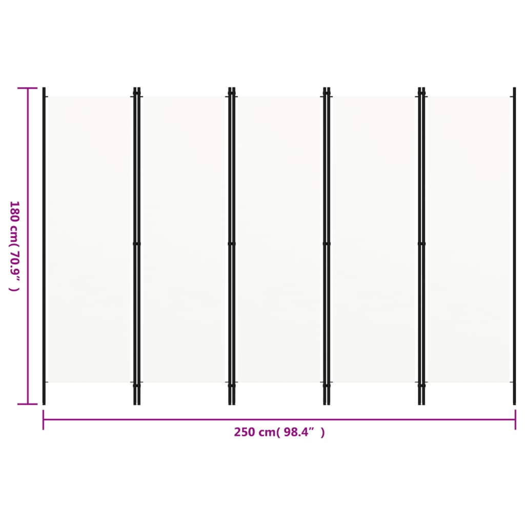 5-tlg. Raumteiler Weiß 250x180 cm