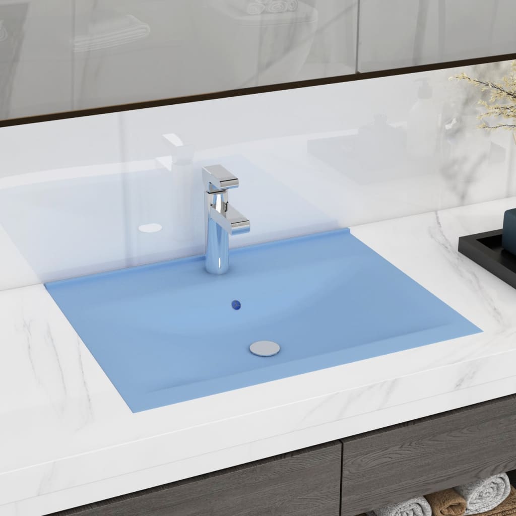 Luxus-Waschbecken mit Hahnloch Matt-Hellblau 60x46 cm Keramik