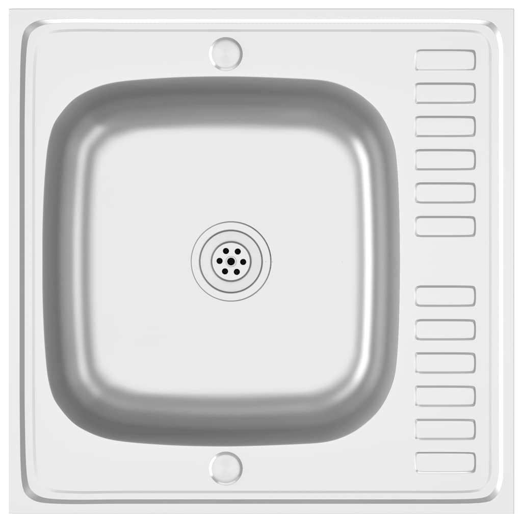 Spüle mit Abtropffläche Set Silbern 600x600x155 mm Edelstahl