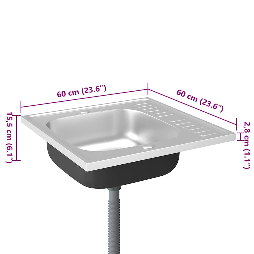 Spüle mit Abtropffläche Set Silbern 600x600x155 mm Edelstahl