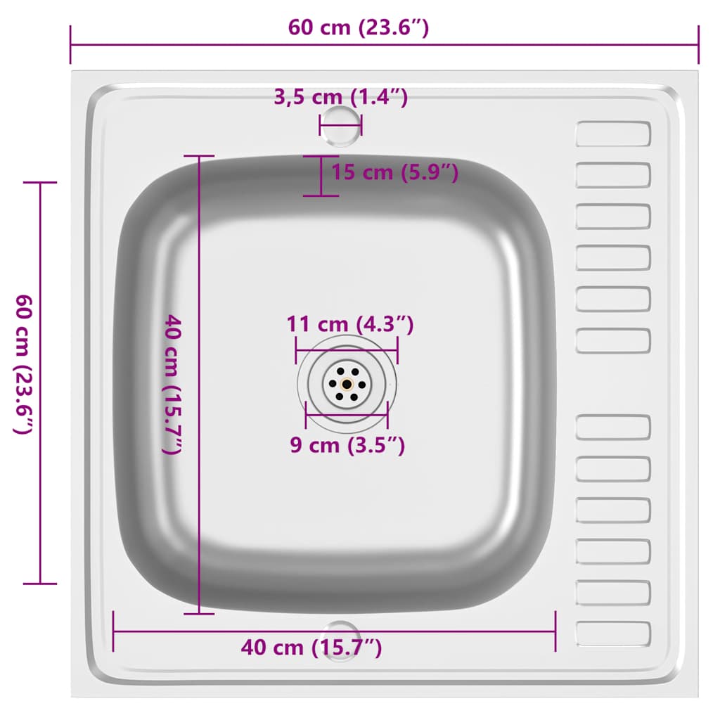 Spüle mit Abtropffläche Set Silbern 600x600x155 mm Edelstahl