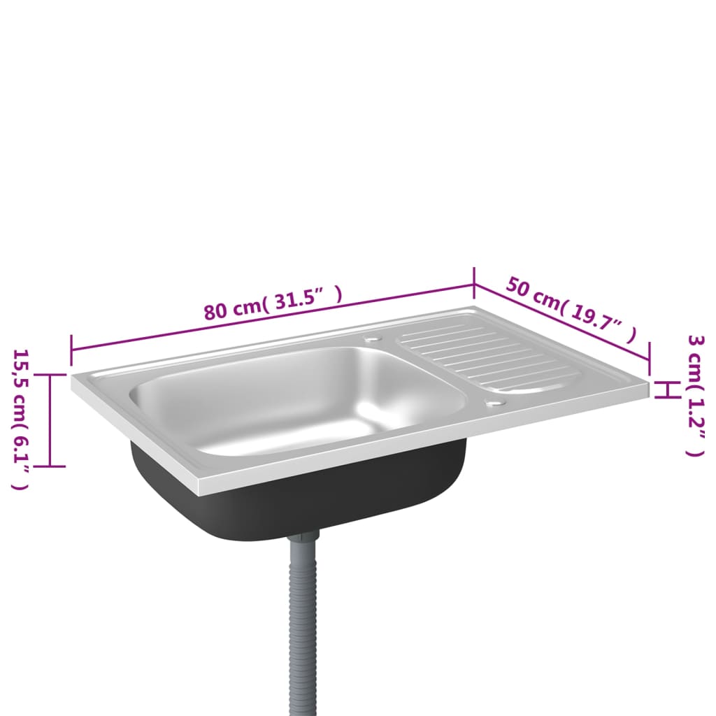 Spüle mit Abtropffläche Set Silbern 800x500x155 mm Edelstahl