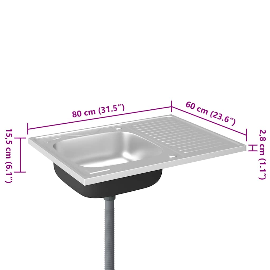 Spüle mit Abtropffläche Set Silbern 800x600x155 mm Edelstahl