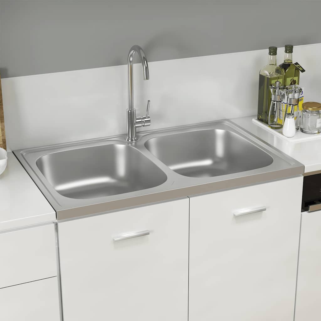Doppelspüle Silbern 800x500x155 mm Edelstahl
