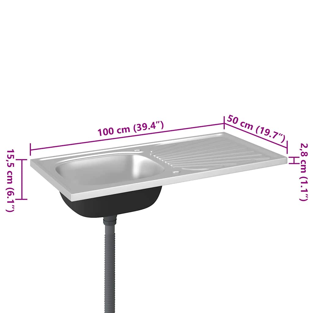 Spüle mit Abtropffläche Set Silbern 1000x500x155 mm Edelstahl