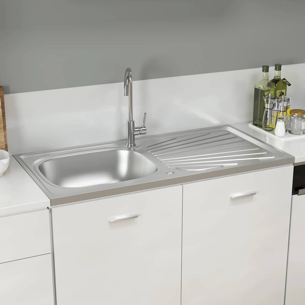 Spüle mit Abtropffläche Set Silbern 1000x500x155 mm Edelstahl