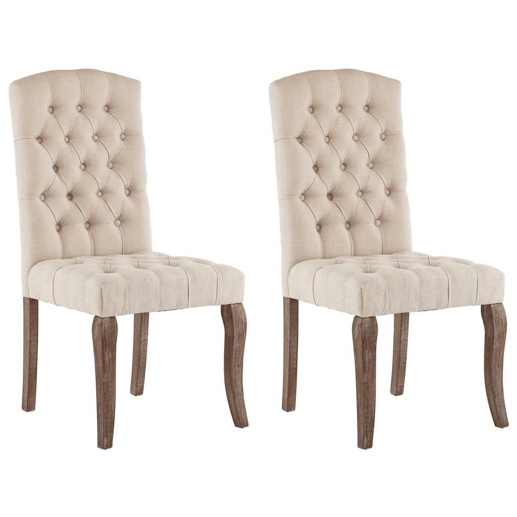 Esszimmerstühle 2 Stk. Beige Leinenoptik Stoff