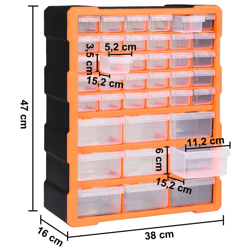 Multi-drawer organizer with 39 drawers 38x16x47 cm