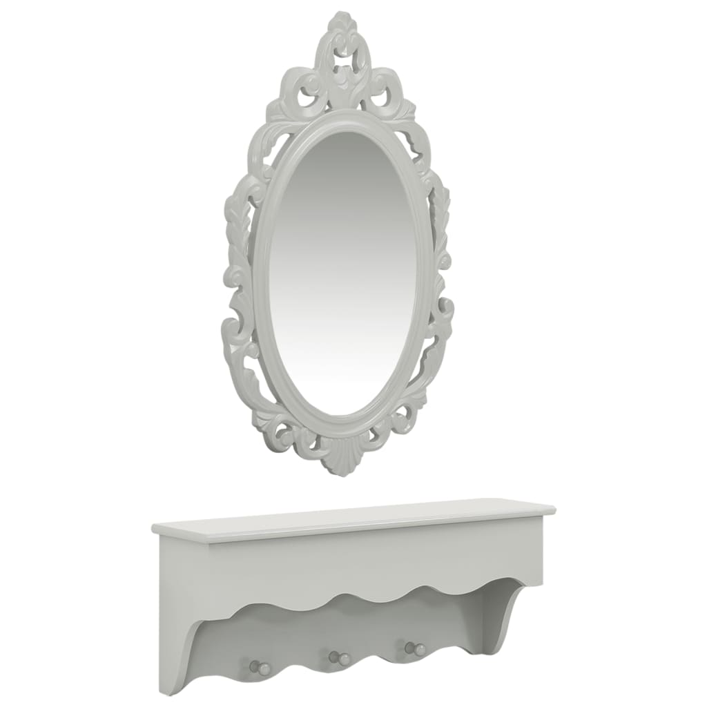 Wall shelf with mirror and hooks for keys &amp; jewelry gray